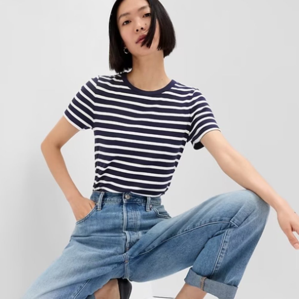 Gap Striped Ribbed Crewneck Tee NWT XL Tall